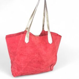 Suede Tote Bag with Gold Handles